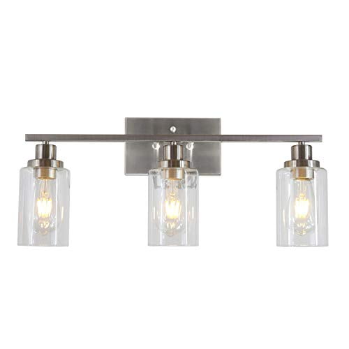 MELUCEE Bathroom Vanity Light Fixtures 3 Lights and 5 Lights Black Finish with Clear Glass Shade 